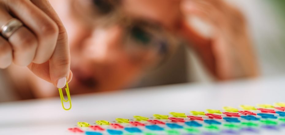 Obsessive compulsive disorder. Arranging Paperclips in a Row.